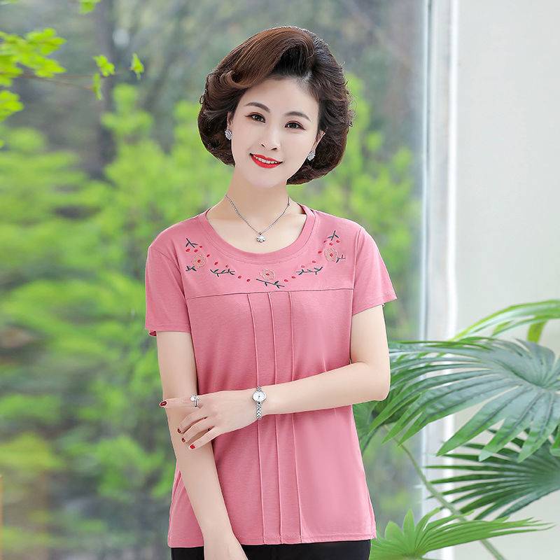 Thêu các mẹ mặc Áo Thun tay ngắn giữa tuổi phụ nữ cộng với kích thước rộng hàng đầu
