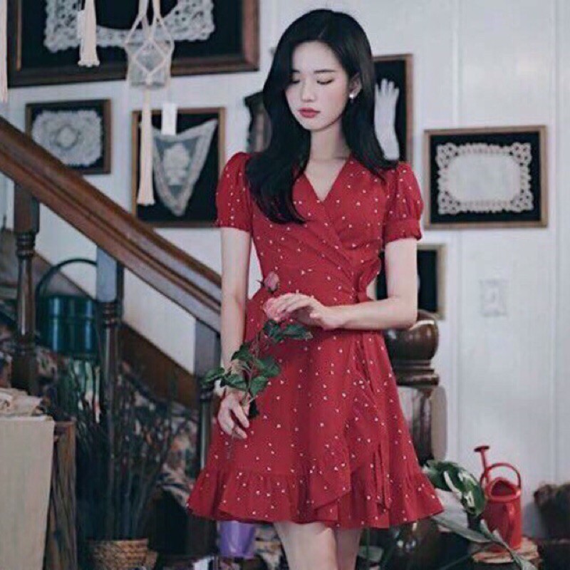 Váy chấm bi đỏ dáng xoè (có ảnh thật)
