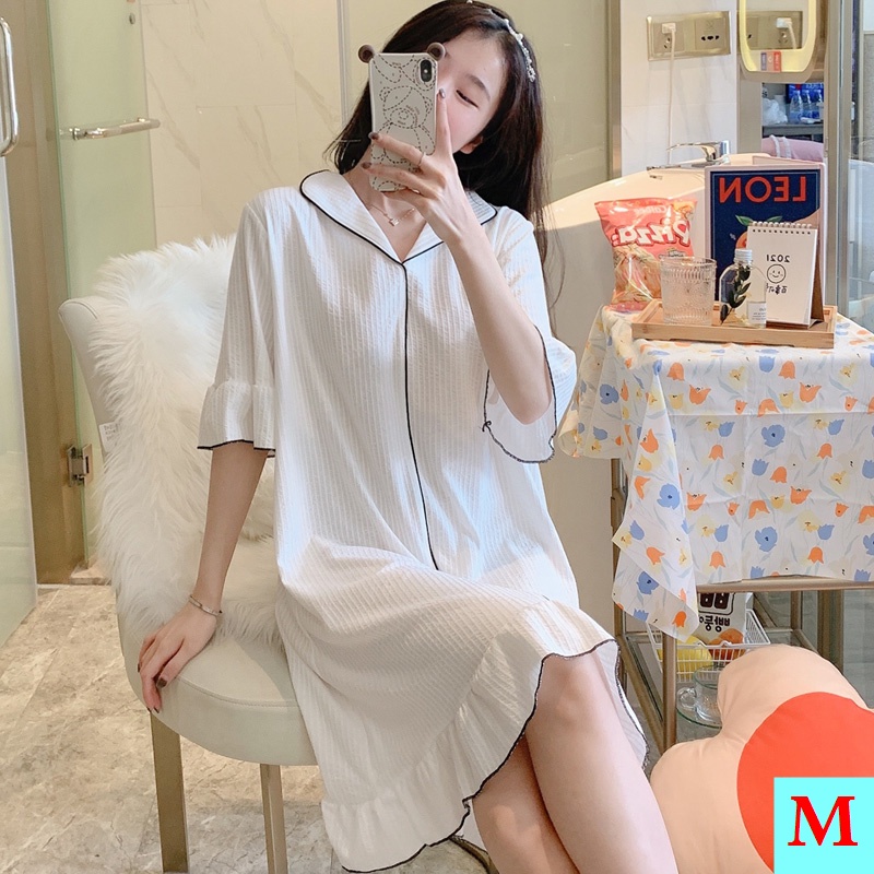 Đầm Ngủ Cotton Tay Lửng Dáng Rộng Phong Cách Công Chúa Dễ Thương Cho Nữ