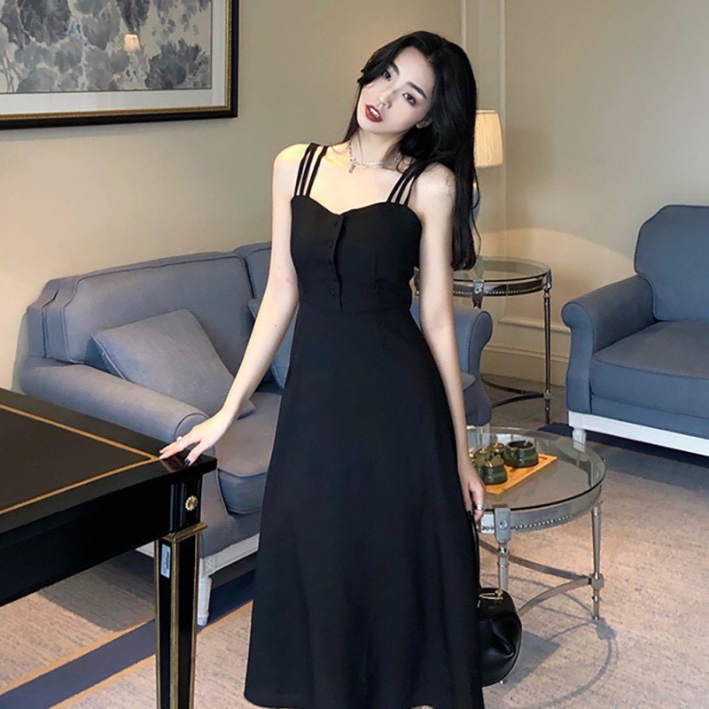 Đầm nữ, váy nữ hai dây hở vai màu đen quyến rũ cho nữ KENSHIN SHOP | BigBuy360 - bigbuy360.vn
