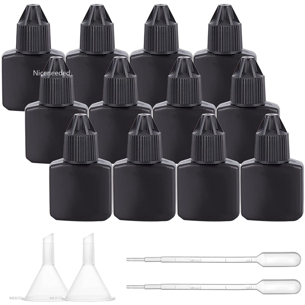 Set 20 Lọ Đựng Keo Nối Mi 0.34oz/10ml Màu Đen Chống Rò Rỉ Kèm 2 Chai Đựng