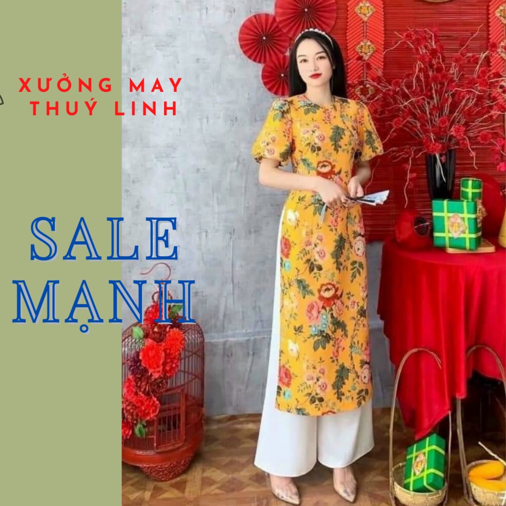 Áo dài cách tân mới nhất, áo dài gấm text, áo dài hoa, áo dài trẻ trung - áo dài Thú Linh
