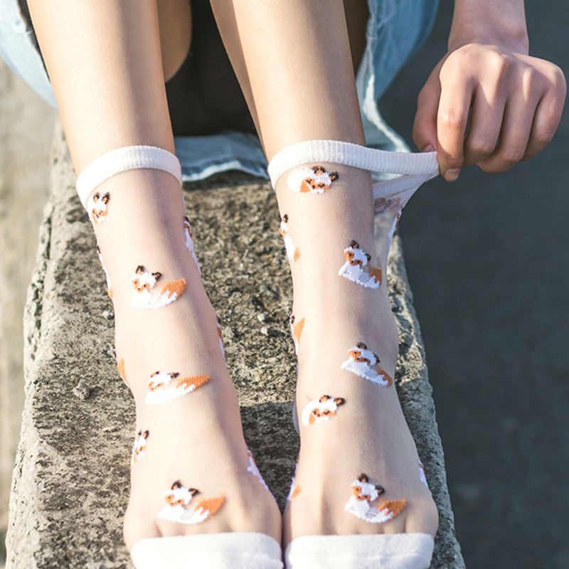 Youyo Vớ Sợi Thủy Tinh Trong Suốt In Họa Tiết Mèo Hoạt Hình Phong Cách Nhật Bản Cho Nữ Ultra-