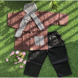 Đồ Bà Ba Nâu Quần đen Túi caro (Size đại đến 45kg) (Tặng kèm Khăn rằn)