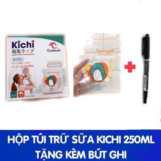 Túi trữ sữa Kichilachi 250ml mỏ vịt - Set 50 chiếc - Tặng bút ghi chú không phai