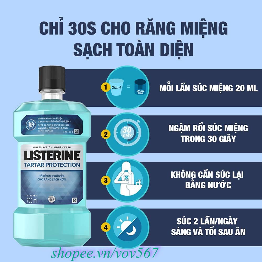 Nước Súc Miệng 250Ml Listerine Cool Mint Zero Alcohol, vov567 100% Là Hàng Chính Hãng.