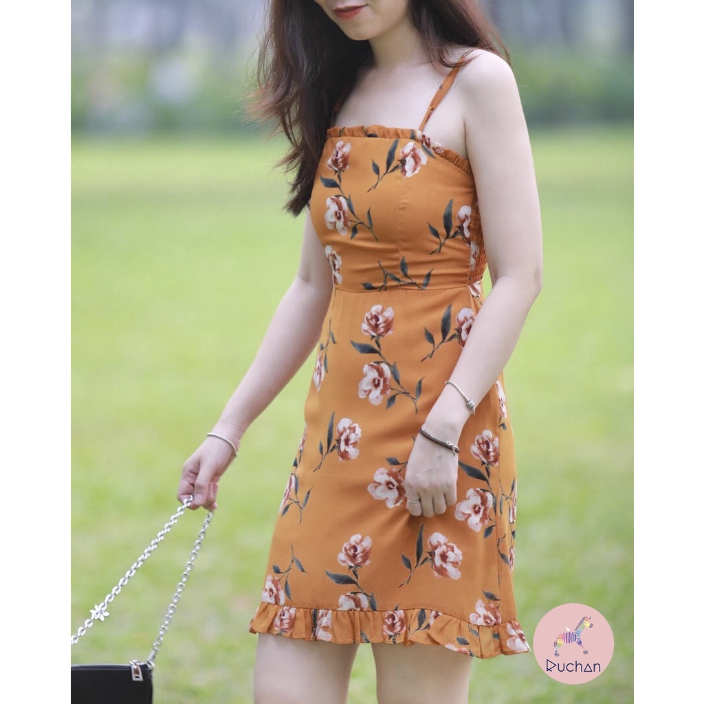 Đầm nữ đi biển ôm ngắn cúp ngực thiết kế Ruchandesign, đầm 2 dây hoa đi tiệc hở lưng