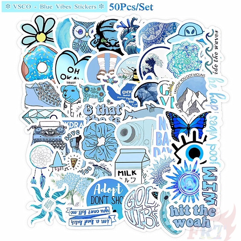 Set 50 nhãn dán họa tiết chữ Vsco - Blue Vibes