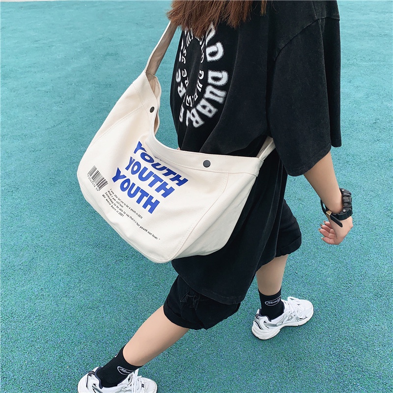 Túi đeo chéo đi học Youth vải canvas Túi đeo vai unisex giá rẻ đi chơi phong cách Hàn Quốc Bee Canvas