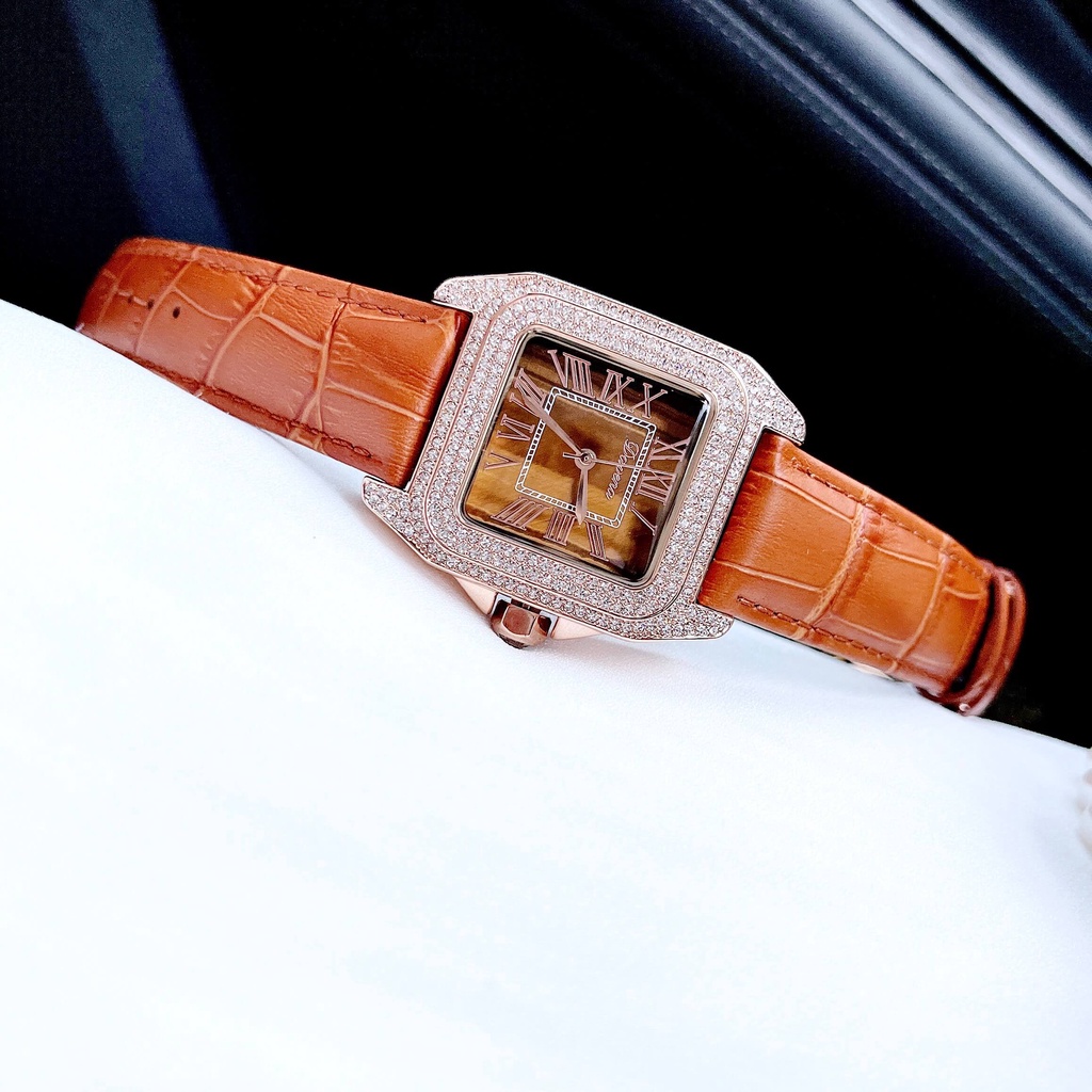 Đồng Hồ Nữ Davena 31269 Dáng Vuông Dây Da Nâu Chính Hãng