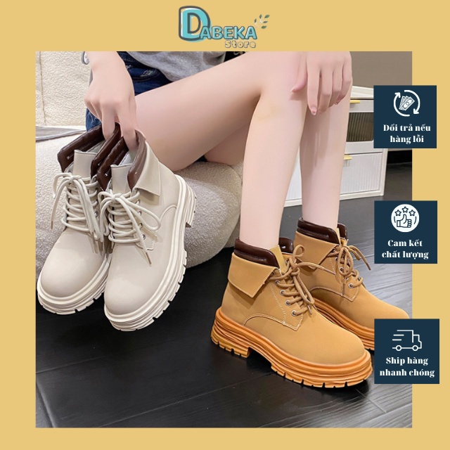 Bốt Nữ Cao Cổ Đế Dày 5CM Buộc Dây Chiến Binh Thời Trang Ulzzang Hàn Quốc - Giày Boot Nữ Martin Da Mềm Cao Cấp -DAB- BT03
