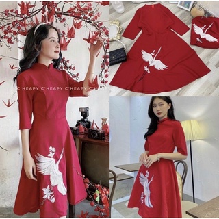 Đầm cổ tàu màu đỏ mặc đi tiệc - m,l,xl,xxl