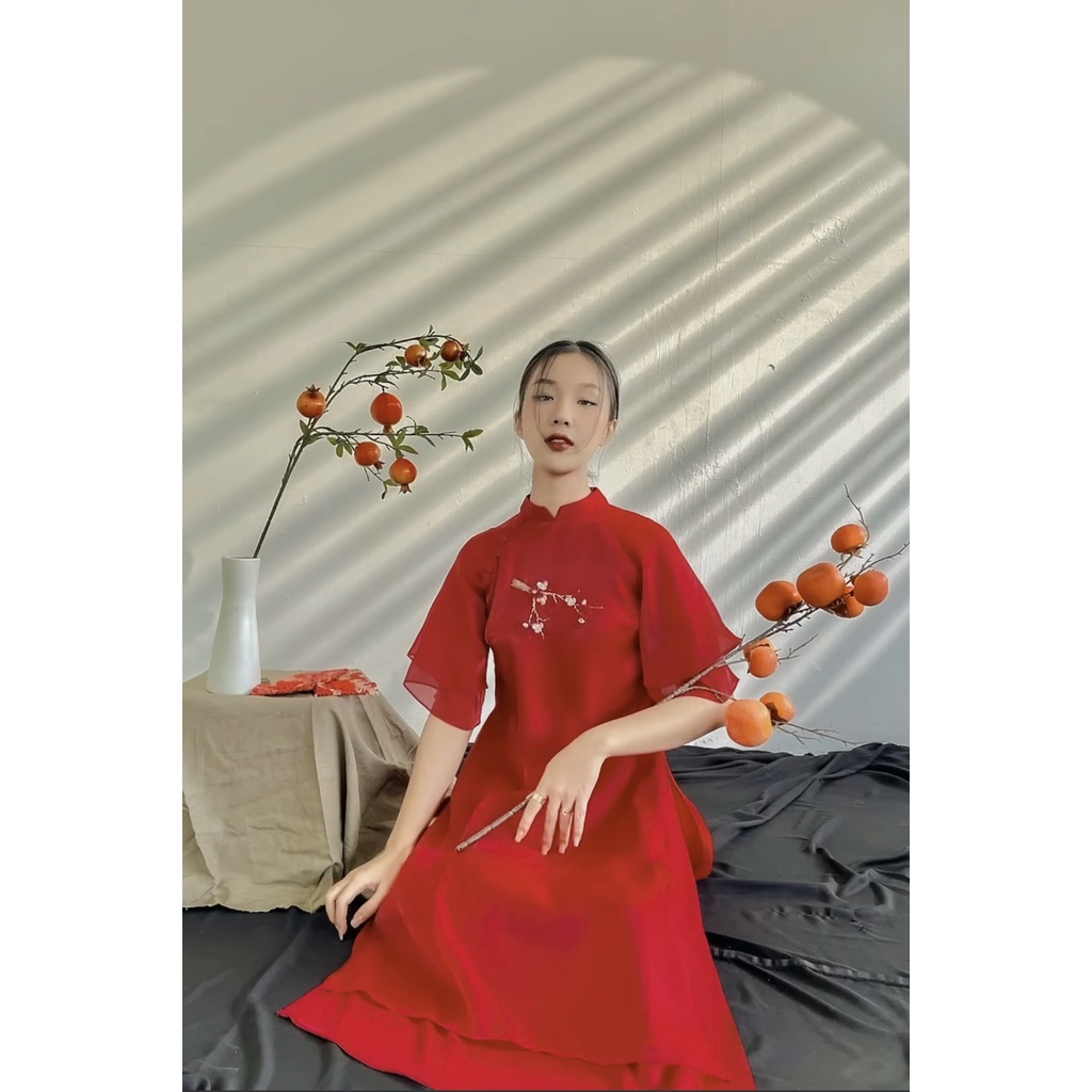 , Áo Dài  Cách Tân Voon Tơ Óng  4 Tà May Sẵn