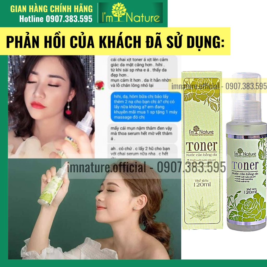 Nước Hoa Hồng Dưỡng Ẩm Dưỡng Trắng Da - Se Khít Lỗ Chân Lông Cho Da Dầu Và Da Mụn - Chống Lão Hóa Toner I’m Nature 120ml