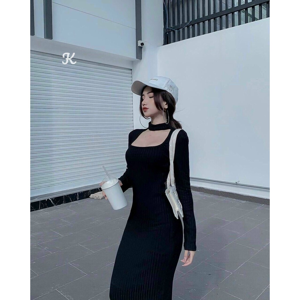 [Miễn Phí Ship 2022]ĐẦM THUN THU ĐÔNG BASIC MÀU ĐEN SIÊU TÔN DÁNG, CỔ ÁO VUÔNG JOKER HOTTREND 2021