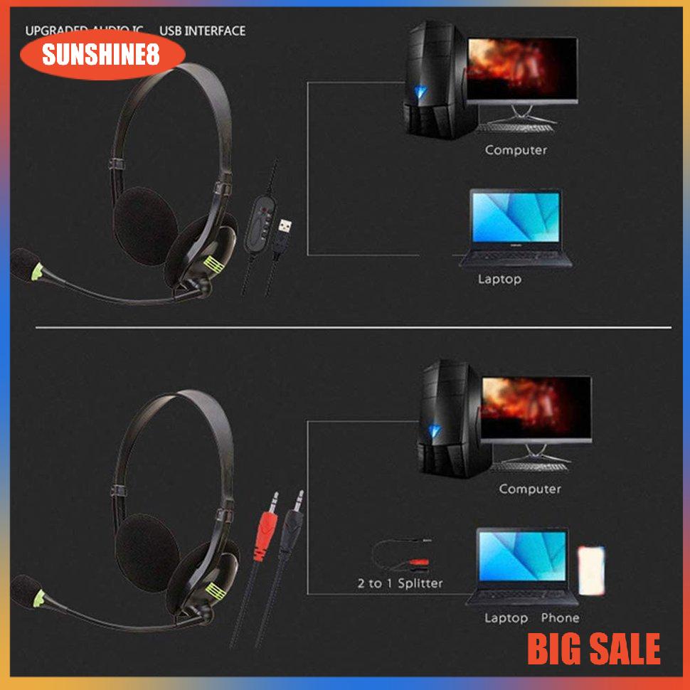 【SUN】USB Headset With Mic Multi-Key Control 3.5mm Call Center Corded Headphones