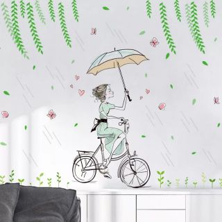 Decal dán tường cô bé mưa