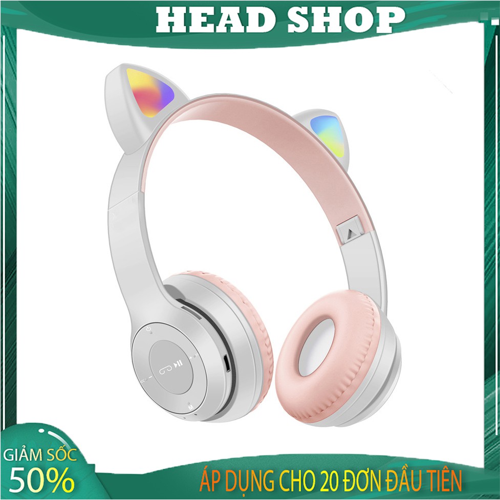 Tai Nghe mèo Bluetooth P47-M Chụp tai có Mic Headphone không dây Dễ Thương tai mèo nghe nhạc, chơi game HEADSHOP