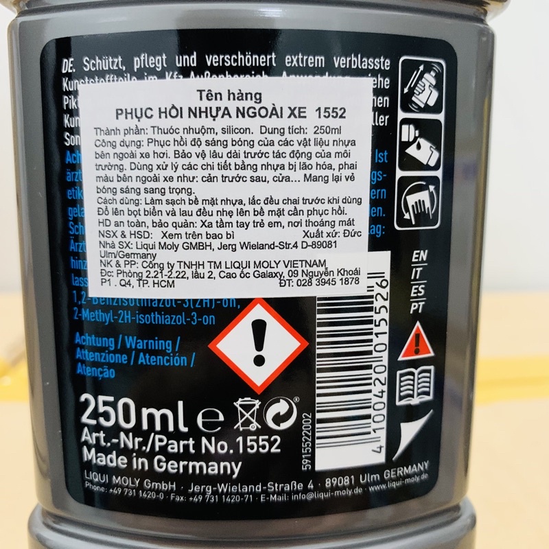 Phục Hồi Nhựa Nhám - Nhựa Ngoài Liqui Moly Kunststoff Wie Neu 1552 - 250ML Made in Germany