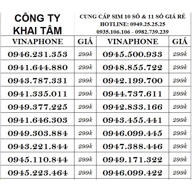 SIM VINAPHONE 10 SỐ CẶP GÁNH 2
