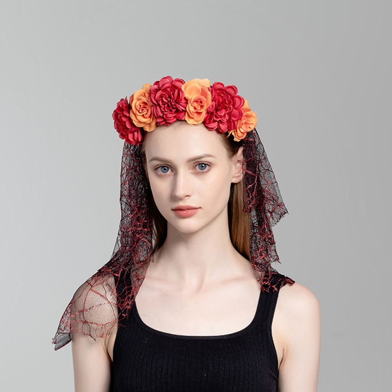 Băng Đô Ren Đính Hoa Và Mạng Che Mặt Hóa Trang Halloween