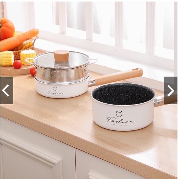 Bộ Nồi Chảo Đá Chống Dính Kèm Xửng Hấp, Bộ Nồi Chảo Đá FASHION 16cm Cho Bé Ăn Dặm