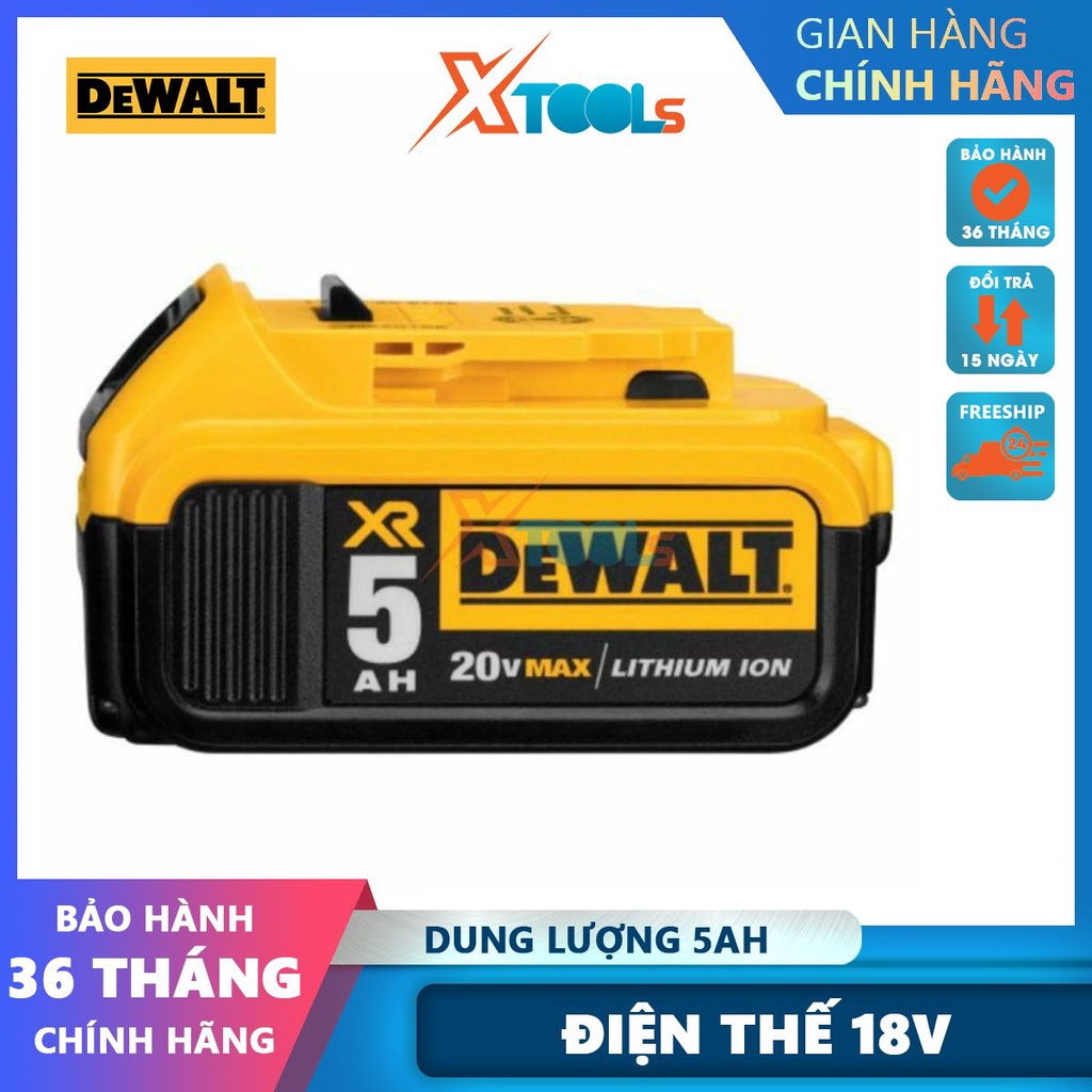 Pin li-ion Dewalt DCB184-B1 điện áp 18V dòng nạp 5.0Ah chất liệu cao cấp độ bền cao dùng cho máy khoan-CHÍNH HÃNG-XTOOLS