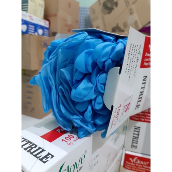 Găng Tay Không Bột Nitrile Xanh (Blue) 4.0gram, Găng tay Vglove không bột Chính Hãng Khải Hoàn, Đạt Tiêu Chuẩn Bộ Y Tế