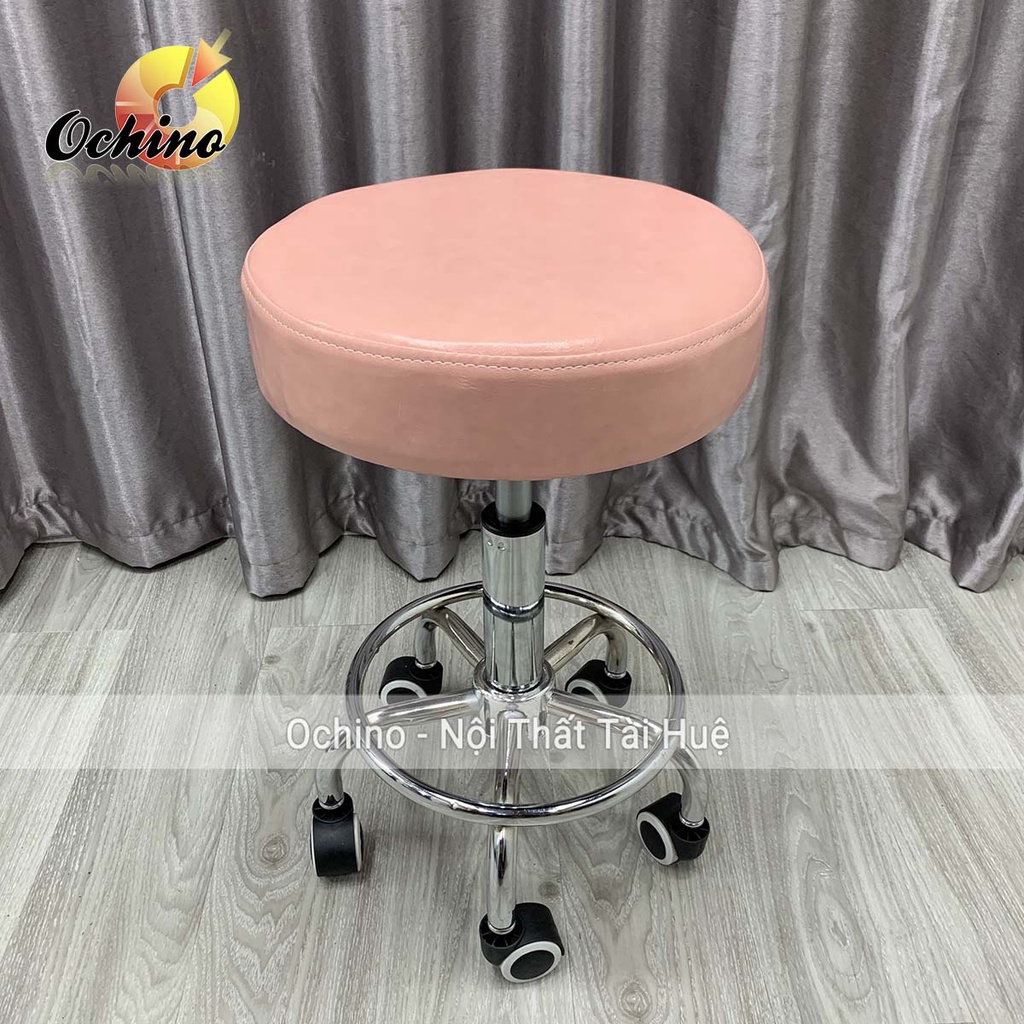 Ghế Cắt Tóc Cho Thợ Chính Cao Cấp, Ghế Xoay Spa Cao Cấp Có Bánh Xe Mẫu Tròn Trơn Dành Cho Phun Săm, Nối Mi ( Có sẵn)