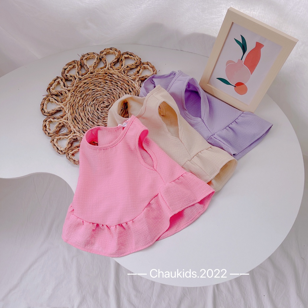 Bộ hè bé gái, bộ đũi xốp áo sát nách vạt bèo quần alibaba siêu xinh cho bé