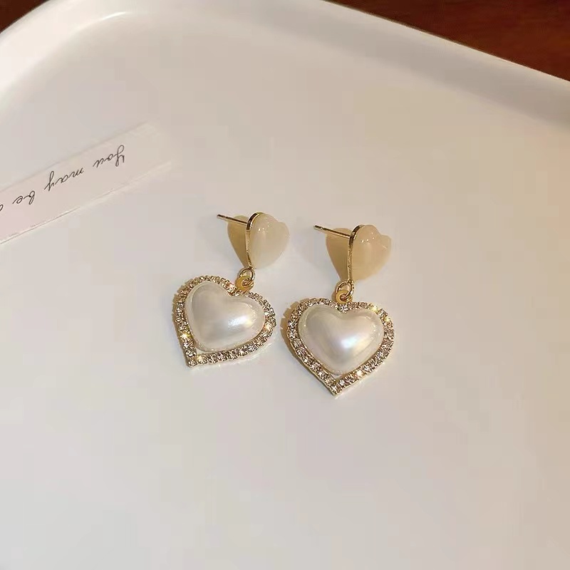 Bông Tai Mạ Bạc 925 Hình Trái Tim Đính Ngọc Trai Thời Trang 2022 Sang Trọng Cho Nữ