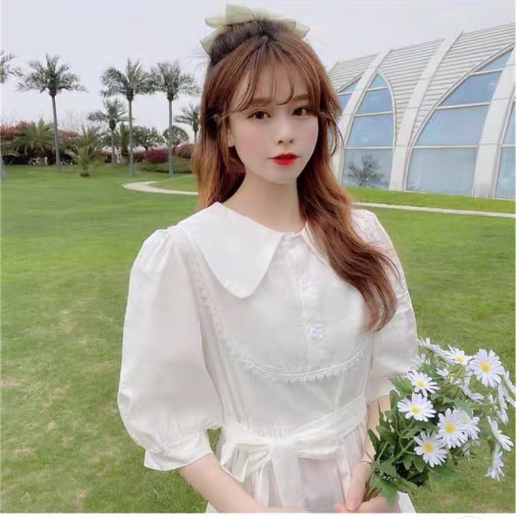 Váy Babydoll Cổ Bẻ Form Rộng Ulzzang - Đầm Babydoll Trắng Dài Qua Gối VD05 | BigBuy360 - bigbuy360.vn