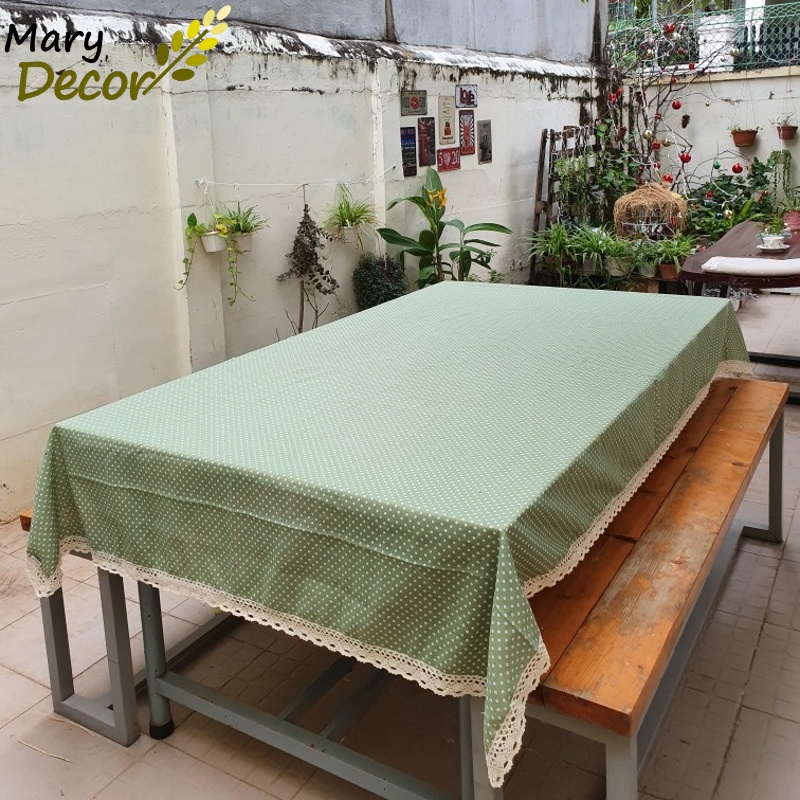 Khăn trải bàn gỗ decor Quà tặng, trang trí nhà cửa nhiều mẫu mã cực đẹp - họa tiết Chấm bi xanh lá - KB-C04
