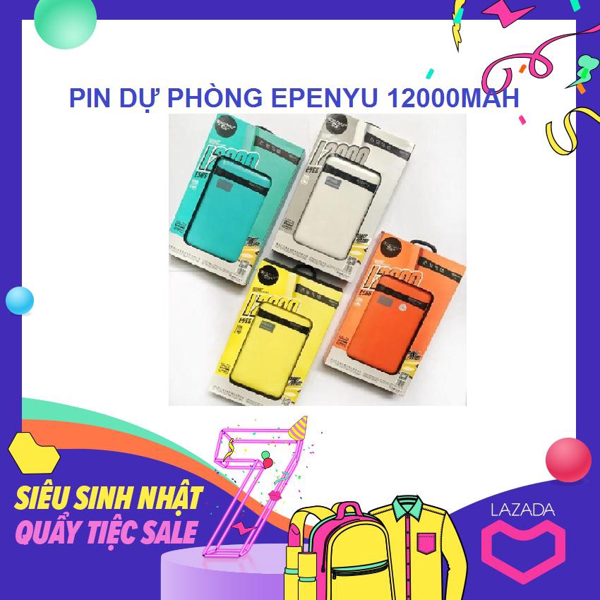 PIN DỰ PHÒNG EPENYU 12000MAH (Mẫu Mới)  2 CỔNG USB  CÓ ĐÈN PIN  MÀN LED BÁO DUNG LƯỢNG PIN - Hàng nhập khẩu