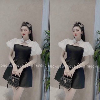 V20 ]Váy tacta cổ sơ mi khoét ngực tay bồng siêu xinh(kèm ảnh thật)