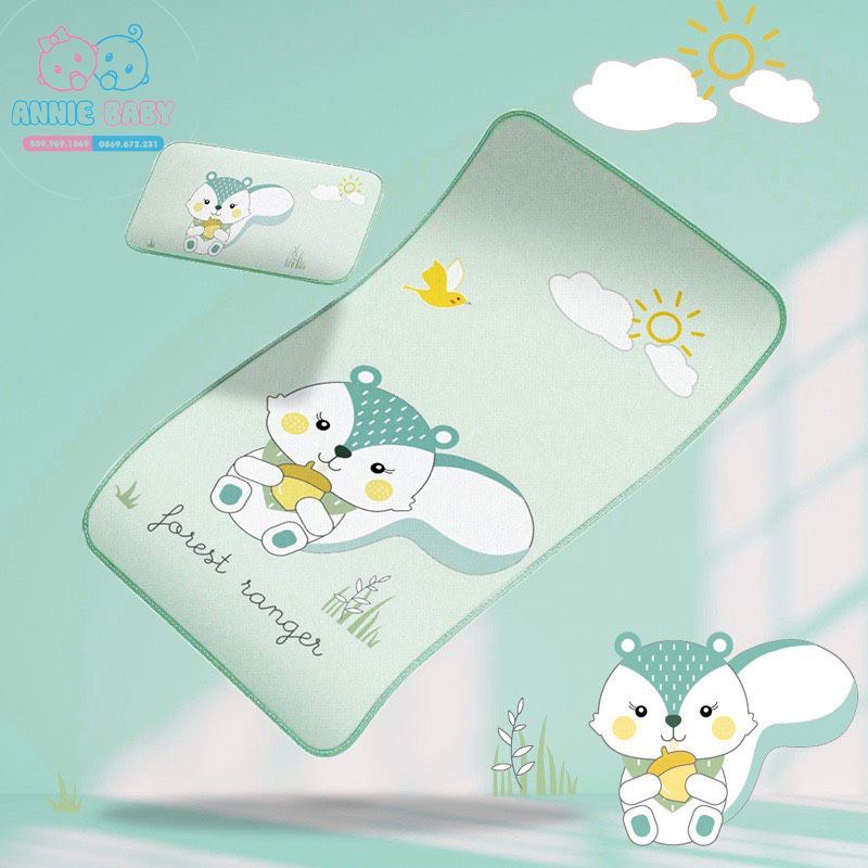 Bộ chiếu điều hòa kèm gối cho bé, set chiếu gối điều hòa 3D sợi tơ băng lạnh ANNIE BABY