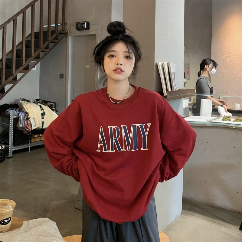Áo Sweater Tay Dài Dáng Rộng Cổ Tròn In Chữ Kiểu Hàn Quốc Cá Tính