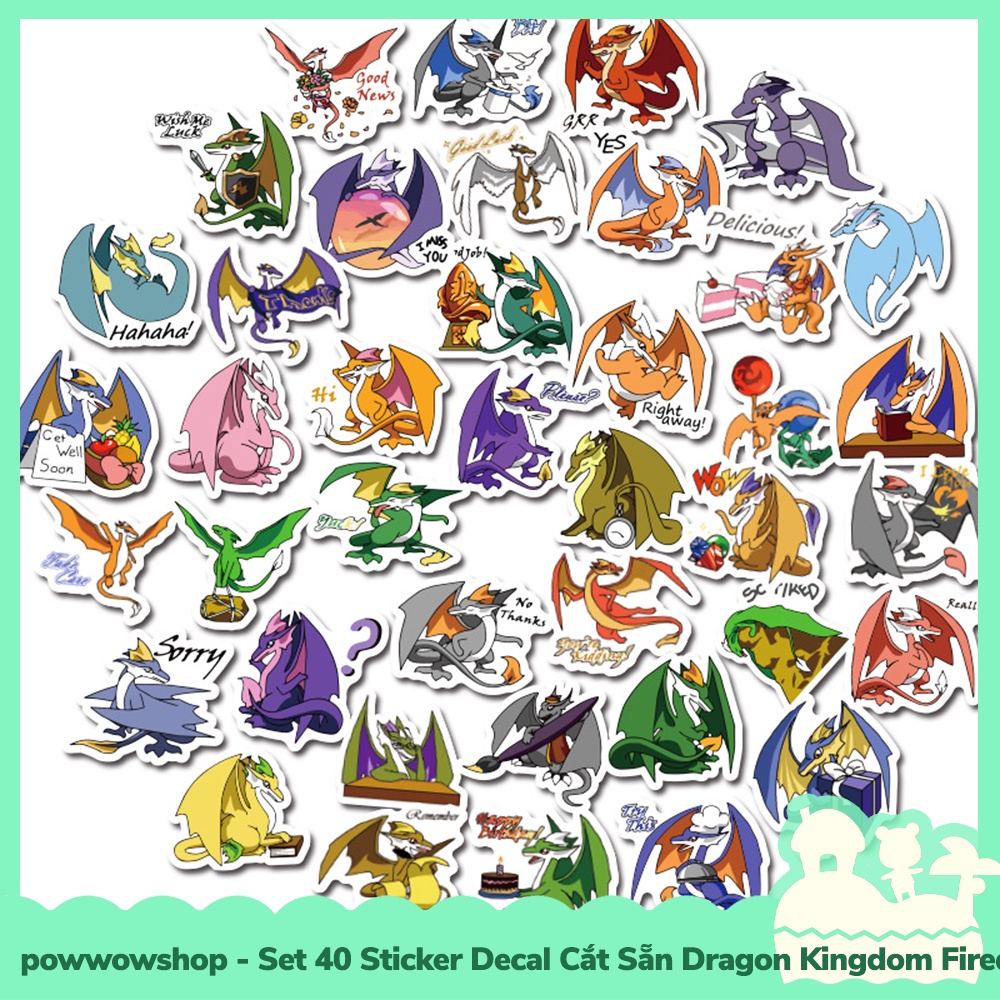 [Sẵn VN - Hỏa Tốc] Set 40 Sticker Mini Decal Dán Trang Trí Vật Dụng Mẫu Vùng Đất Rồng Dragon Island Kingdom
