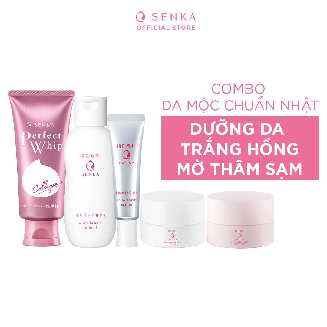 Bộ Dưỡng da trắng hồng-Ngăn lão hóa Senka(SRM120g+Lotion 200ml+Serum 35g+night cream 50g+day creamSPF 25 50g)