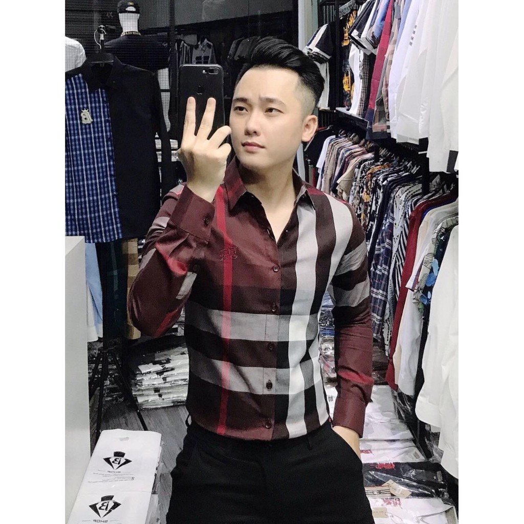 Áo Sơ Mi Nam Caro Lệch Thêu Logo Ngực Dài Tay Vải Lụa Cao Cấp, Áo Sơ Mi Dáng Ôm Form Body, T-man | BigBuy360 - bigbuy360.vn