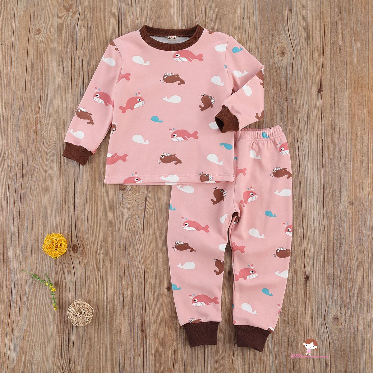 Bộ Đồ Ngủ Pijama Dài Tay Cổ Tròn Họa Tiết Hoạt Hình Cho Bé Gái Từ 2-7 Tuổi