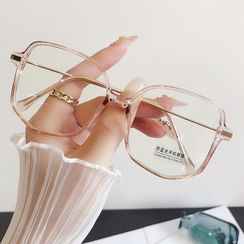 Kính Chống Bức Xạ Mặt Vuông Oversize Chất Liệu Kim Loại Cho Nữ