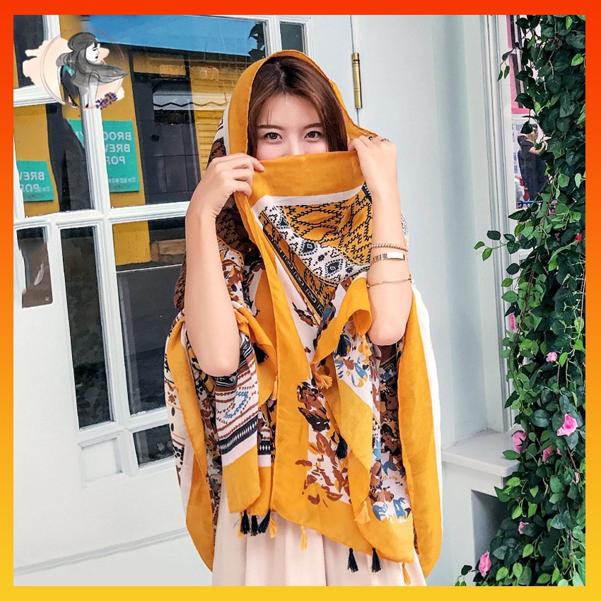 Khăn choàng boho đi biển họa tiết thổ cẩm dày đẹp nhiều họa tiết phù hợp che nắng chụp hình Claura Beauty