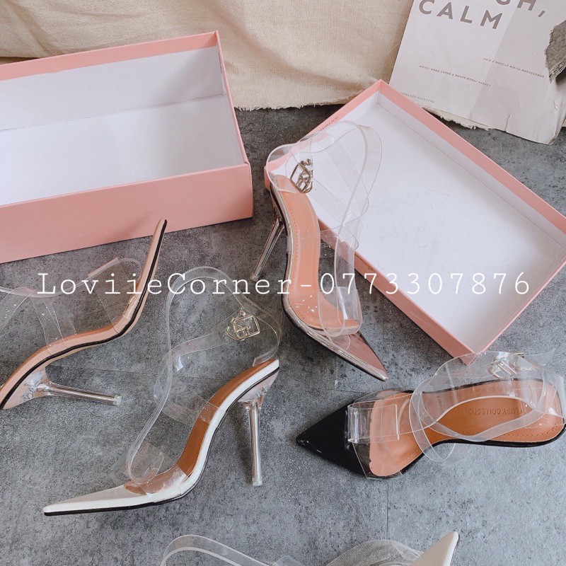 LOVIIECORNER - GIÀY SANDAL CAO GÓT QUAI TRONG 9 PHÂN - SANDAL CAO GÓT MŨI NHỌN GÓT NHỌN 9CM QUAI MẢNH 9P G201101