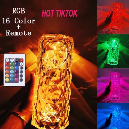 Đèn Ngủ Pha Lê Cảm Ứng Chạm Nhẹ Để Bàn RGB 16 Màu Điều Khiển Từ Xa, Decor Phòng Ngủ, Trang Trí Phòng Khách, Phòng Game