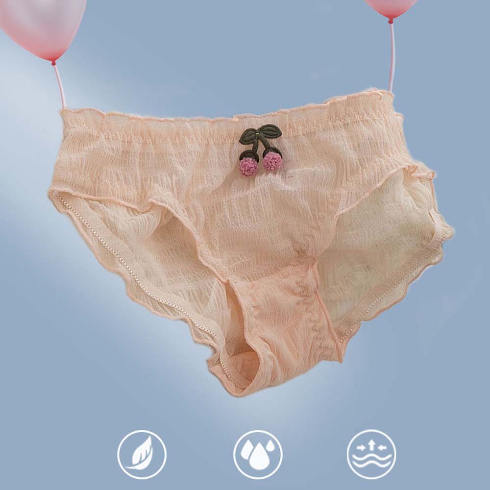 Quần Lót Lưng Vừa Phối Ren Họa Tiết Cherry Thoáng Khí Phong Cách Hàn Quốc Thời Trang Cho Nữ