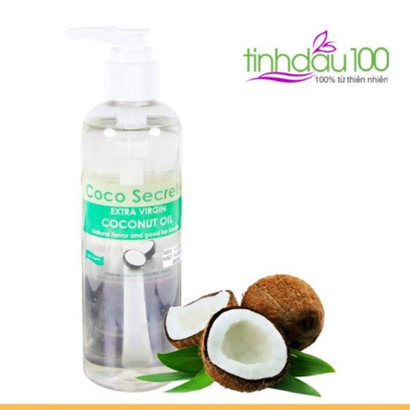 Dầu dừa tinh khiết Coco secret dưỡng da, dưỡng tóc nhanh dài, massage chống rạn da 250ml Tinh Dầu 100 Shop