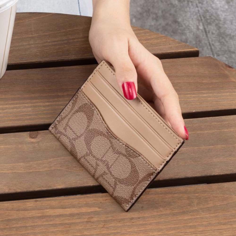 ELEGANT Ví Da PU Mỏng Đựng Tiền / Thẻ Đa Năng In Họa Tiết Chữ Vintage Thời Trang Cho Nữ