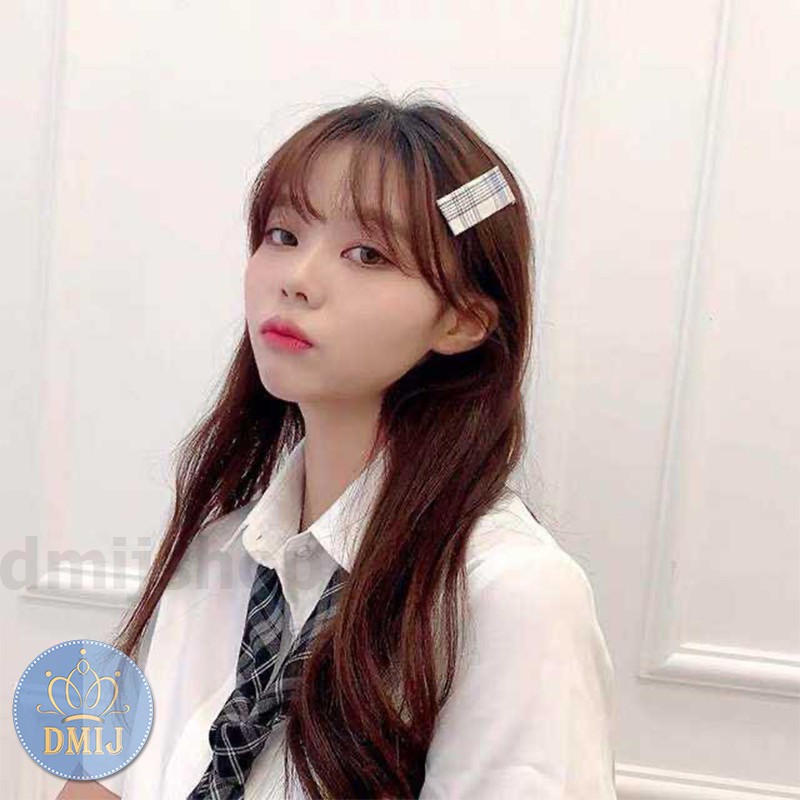 Kẹp tóc chữ nhật họa tiết caro cặp mái vintage hàn quốc
