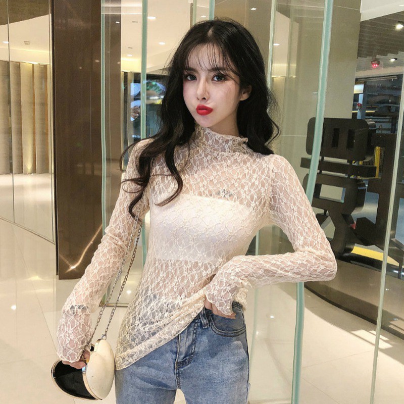 Áo Lưới Cổ Lọ Tay Dài Sexy